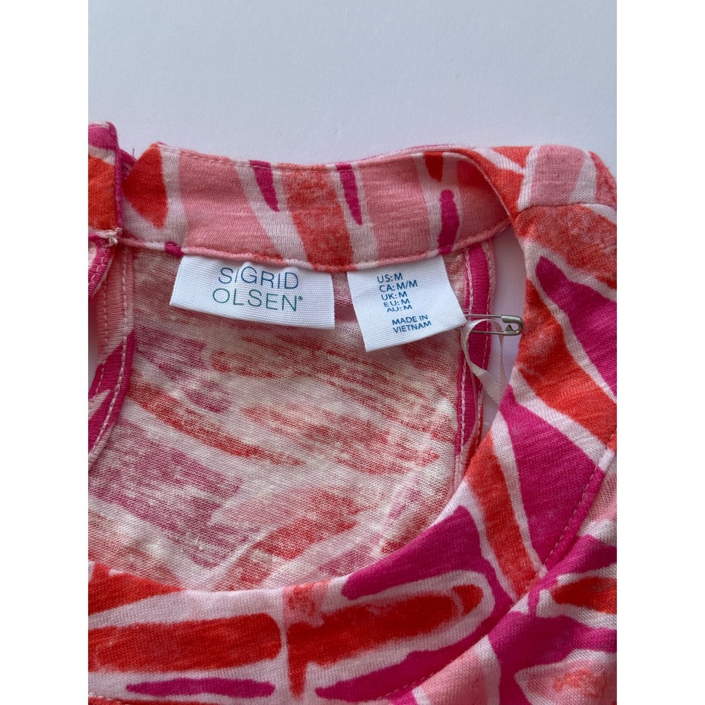Sigrid Olsen Pink Red Tropical Palm Linen Halter Tank Top Womens Medium NWT - Picture 8 of 9